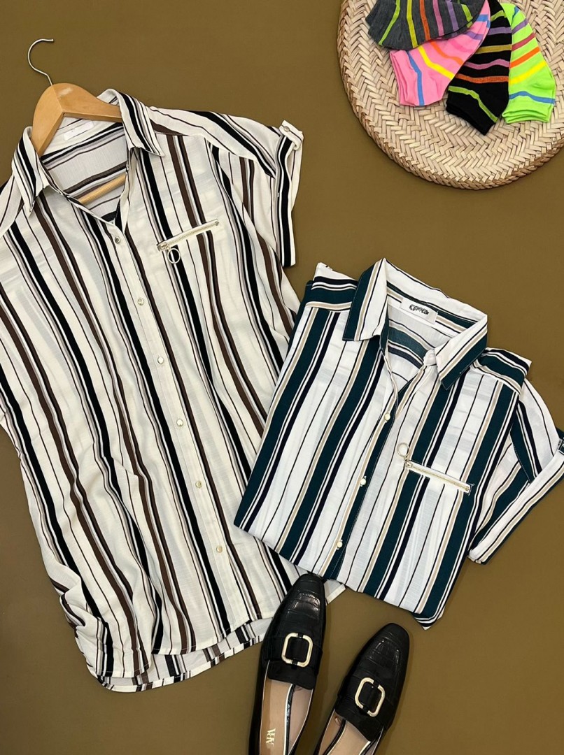 شومیز راه راه آستین کوتاه کد3049