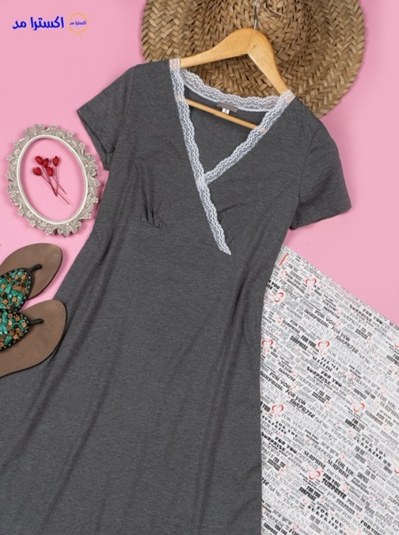 پیراهن طوسی لبه تور کد 736