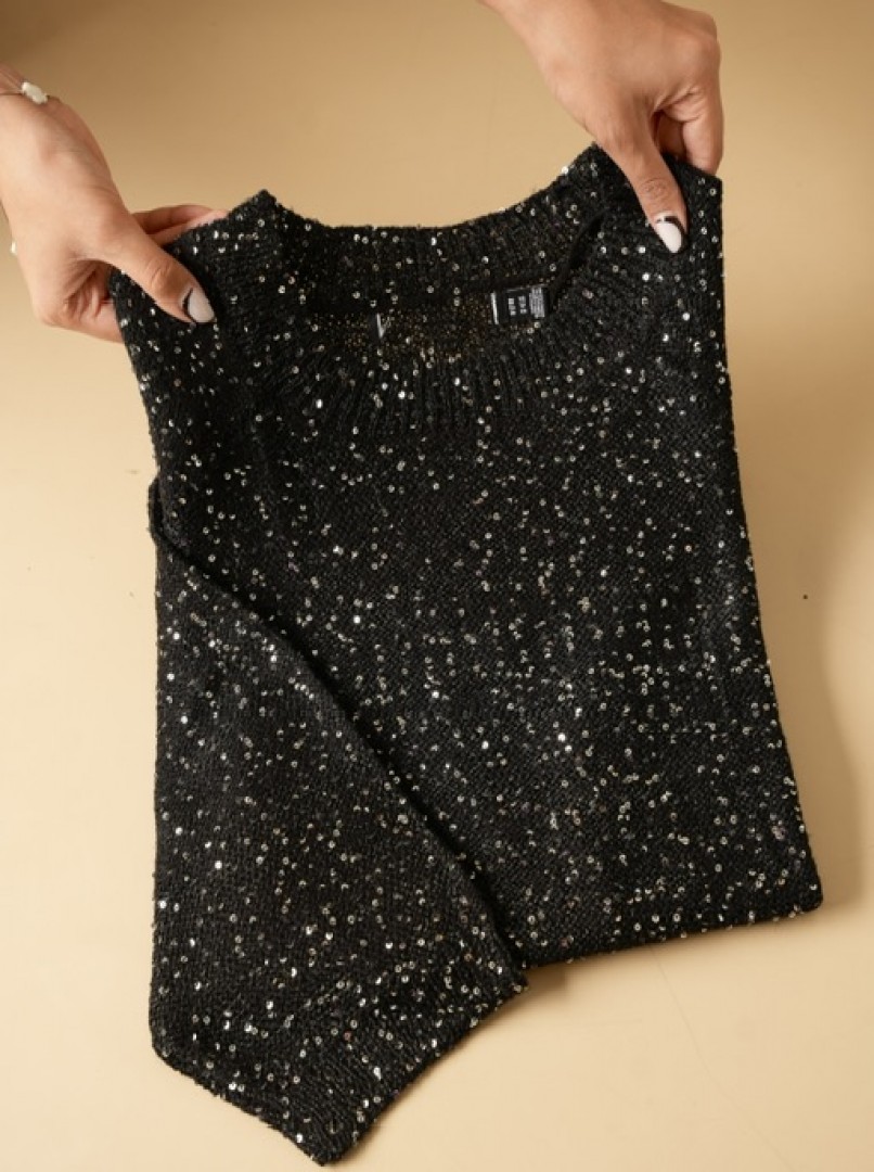 بلوز بافت پولکی مشکی زنانه کد 1347