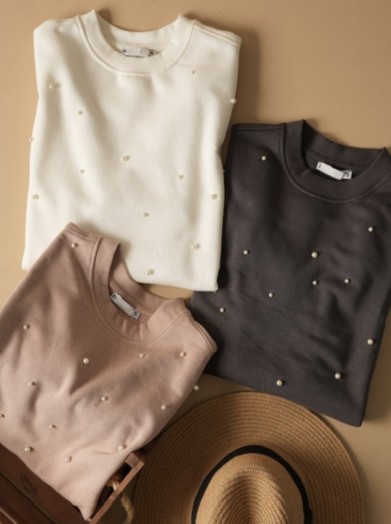 بلوز دورس تو‌کرک‌دار زنانه با مروارید تزئین کد1548