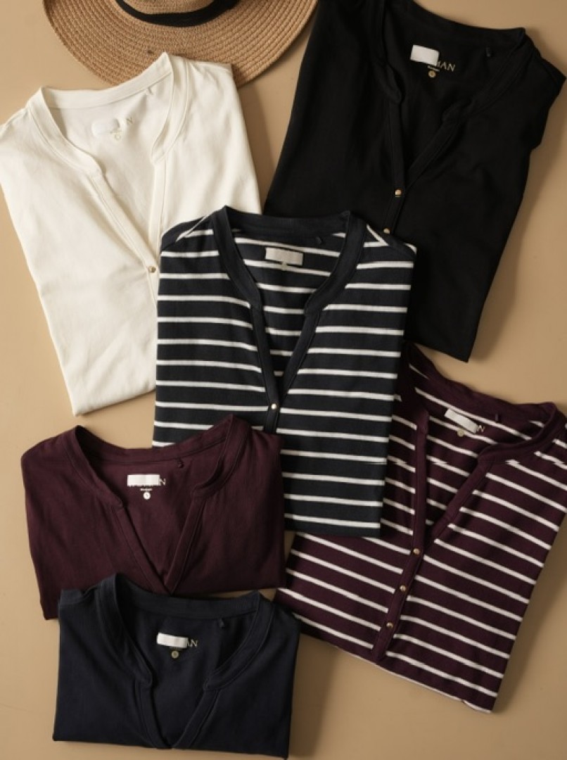 بلوز سه دکمه آستین دار نخ و پنبه  کد1581