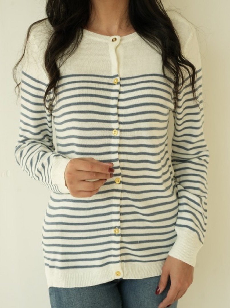 ژاکت بافت راه‌راه زنانه دکمه‌دار کد1563