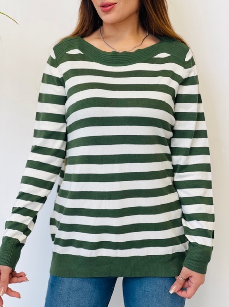 پلیور زنانه راه‌راه کلاسیک یقه ترندکد1636