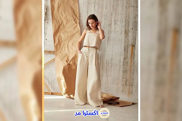 استایل با تاپ زنانه نخ پنبه و شلوار کتان مناسب هوای گرم