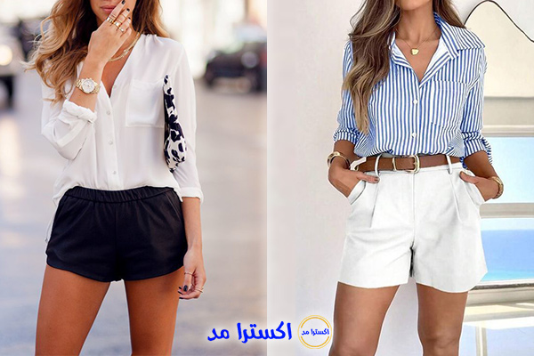 ترکیب بلوز ساده با شلوارک برای میهمانی