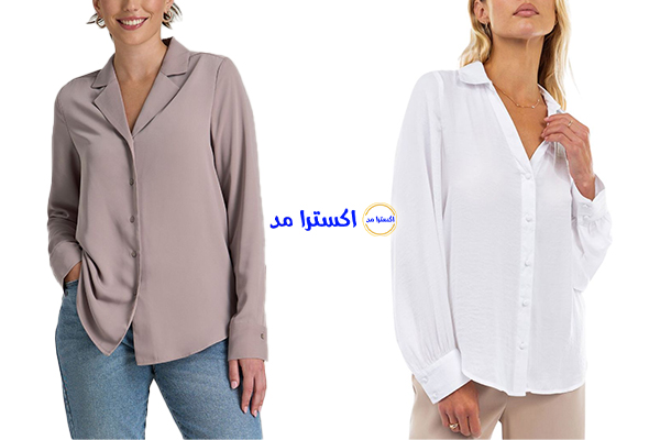 شومیز دکمه‌دار یقه V یا کلاسیک با tuck