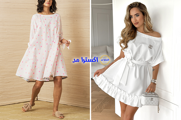 سارافون با یقه قایقی و برش ذوزنقه‌ای