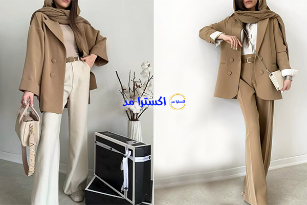 ست شومیز کرم با کت، ژاکت یا کت تک