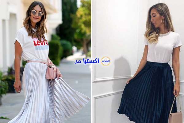 تیشرت سفید با دامن پلیسه