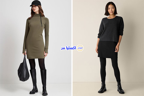 استایل با پیراهن بافت زنانه کوتاه به همراه لگ 2