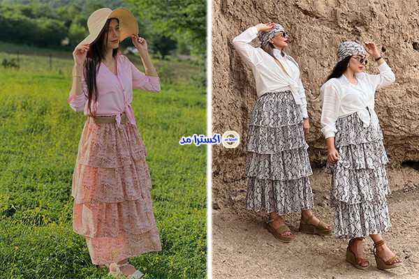 استایل شومیز گرهای با دامن طبقهای