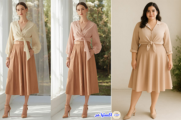 ست شومیز گرهای با دامن فون