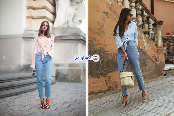 ایده استایل شومیز گرهای با شلوار مام فیت