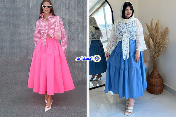 استایل شومیز گرهای با دامن چین دار