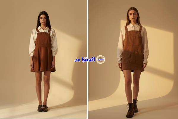 سارافون کوتاه قهوه‌ای با شومیز کرم