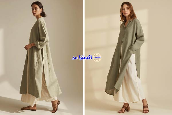 شومیز بلند یشمی با دامن کرم