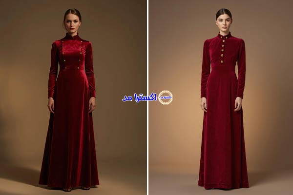 سارافون بلند قرمز با یقه ایستاده