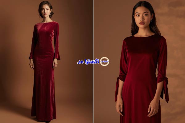 پیراهن مخملی انارگون