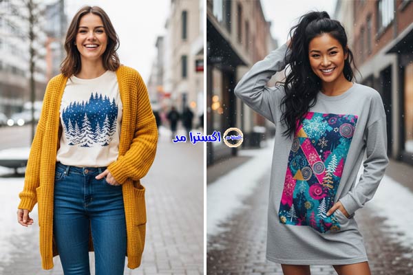 تیشرت‌ چاپی با طرح‌ زمستانی