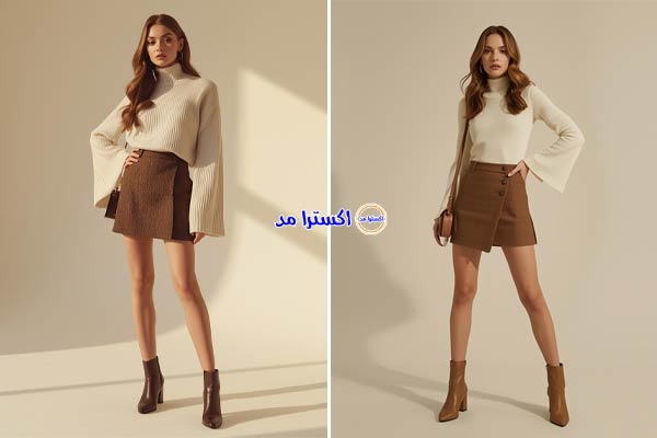 بلوز بافتنی آستین کلوش یا گشاد + دامن A-Line کوتاه