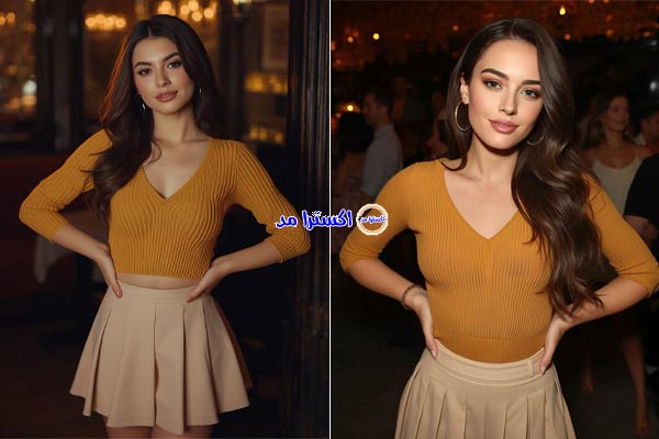 تاپ بافتنی یقه هفت + دامن کلوش کوتاه