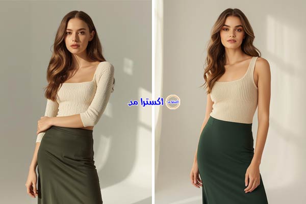 تاپ بافتنی یقه خشتی + دامن ماکسی کشی