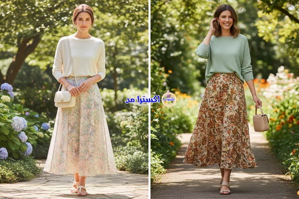 بلوز بافت آزاد بلند با دامن ماکسی گلدار