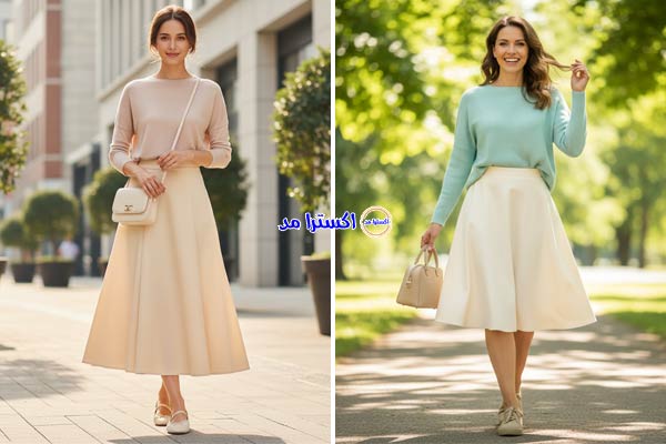 بلوز بافت ریز آزاد با دامن فون کرم