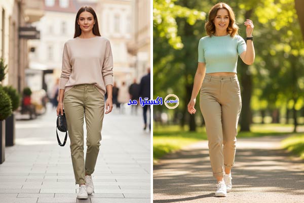 بلوز و تاپ بافت با شلوار کتان